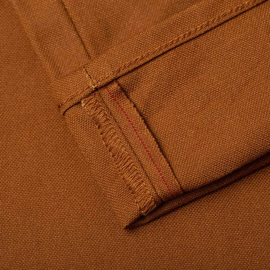 brown selvedge duck canvas closeup