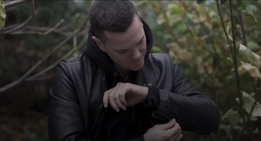 Black leather jacket in forest