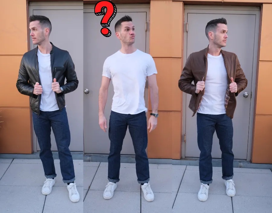 Brown or black leather jacket