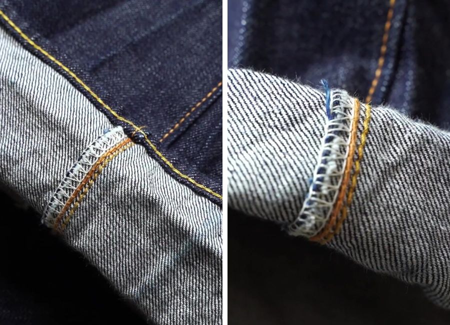 Full count 0105 selvedge denim jeans overlocked stitch