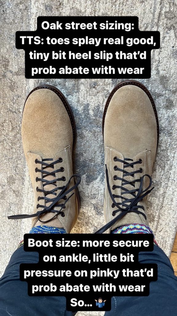 Oak street bootmakers sizing