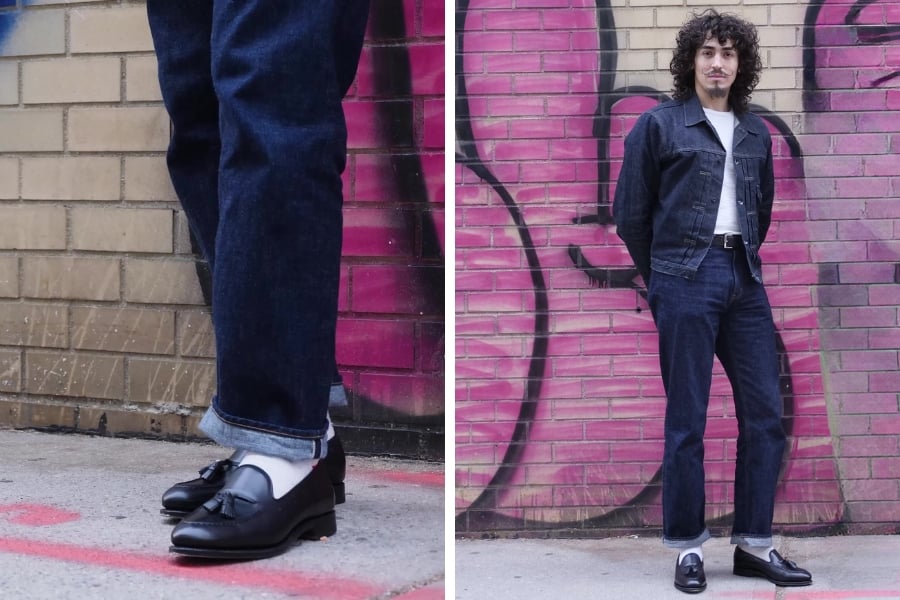 Loafers jeans white socks